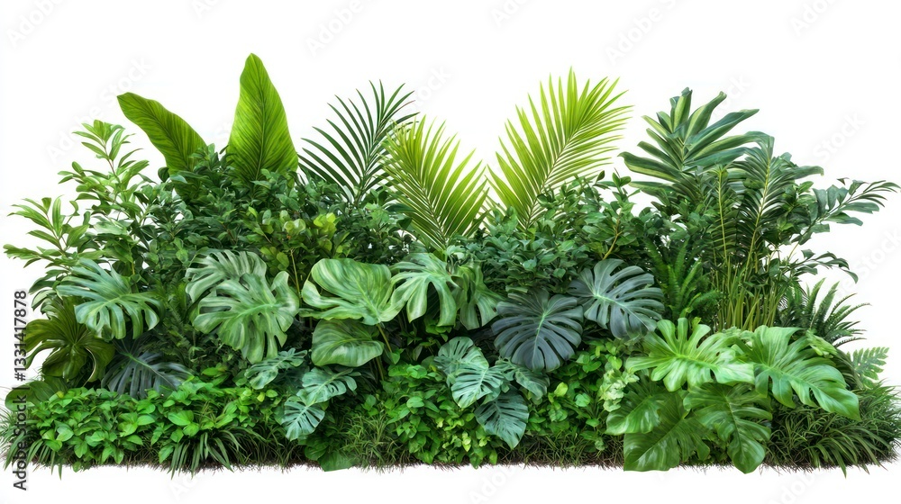 Lush Green Tropical Foliage Display with Monstera and Palm Leaves Lush Green Tropical Foliage Display with Monstera and Palm Leaves