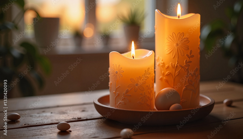 Warm Candlelight with Decorative Carved Candles