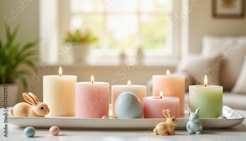 Cozy Easter Candle Arrangement with Pastel Decor
