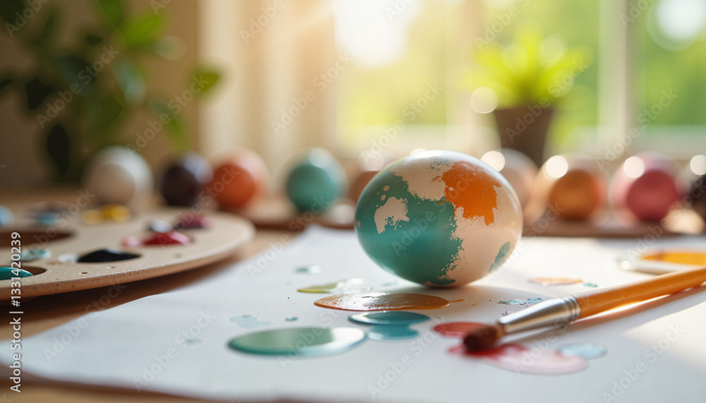 Hand-Painted Easter Egg with World Map Design