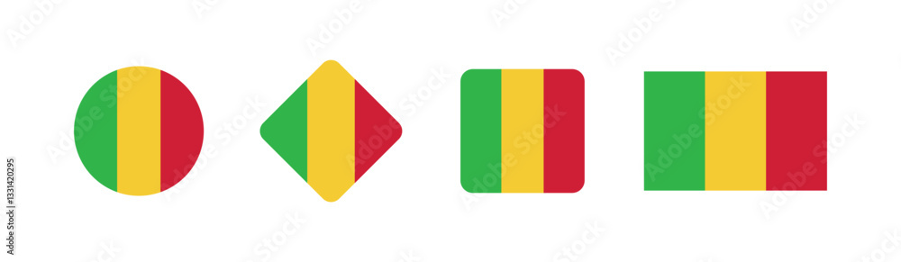 Fototapeta premium Vector Mali National Flag icon collection. Set of Mali Flag Icons in Various Shapes.