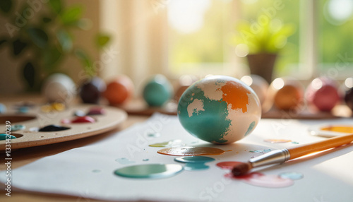 Obraz na płótnie Hand-Painted Easter Egg with World Map Design w salonie