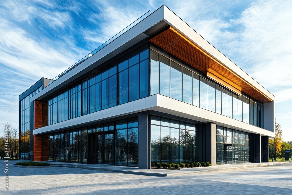 Contemporary office building with a striking facade, representing luxury and modern corporate design Contemporary office building with a striking facade, representing luxury and modern corporate design