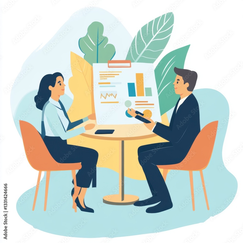Businesspeople reviewing data charts graphs and financial reports during a meeting Businesspeople reviewing data charts graphs and financial reports during a meeting