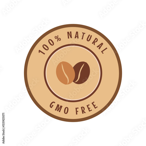 Coffee stamp, guaranty quality, healthy, gmo free. Flat vector illustration for farm, manufacter, agriculture, branding. Certified, verified product.