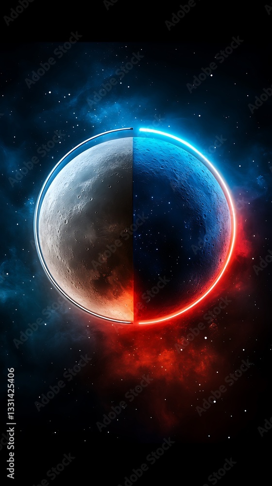 Fototapeta premium Celestial event half moon in cosmic space digital art night sky vibrant colors