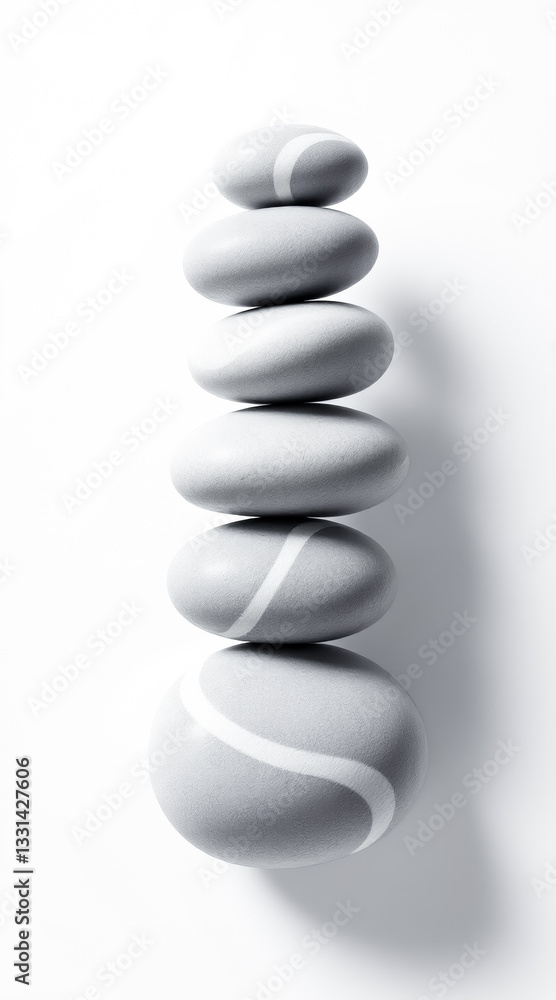 six gray stones with white lines balanced in a stack six gray stones with white lines balanced in a stack