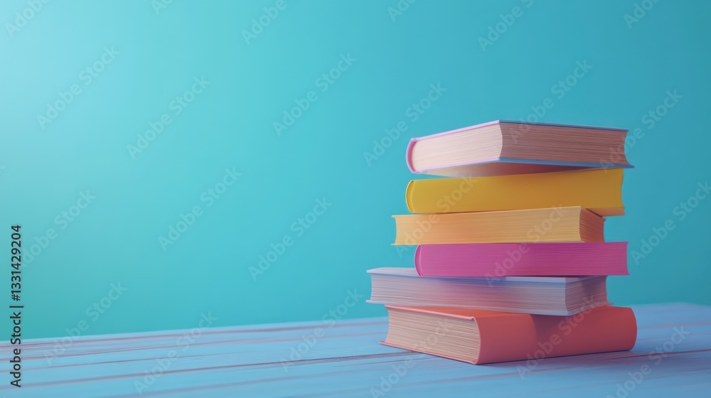 Fototapeta premium Colorful books stack teal background