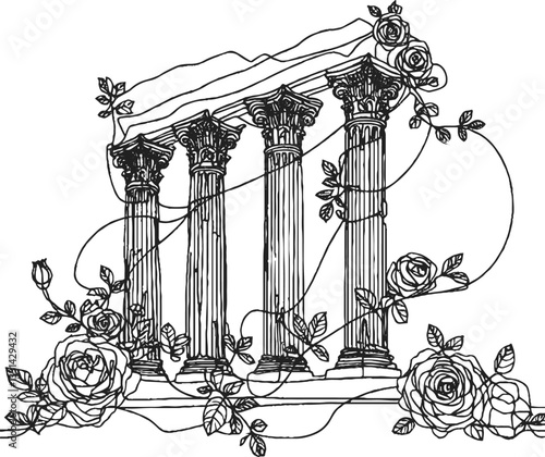 ancient greek temple ruins line art for various design