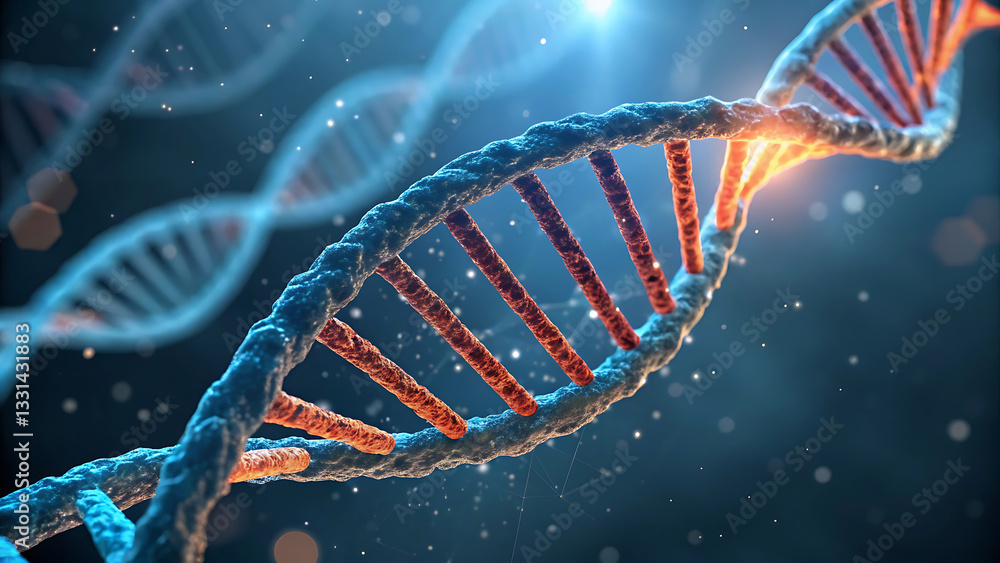 Detailed 3D rendering of a DNA double helix structure revealing the intricacies of genetic code and molecular biology. Detailed 3D rendering of a DNA double helix structure revealing the intricacies of genetic code and molecular biology.