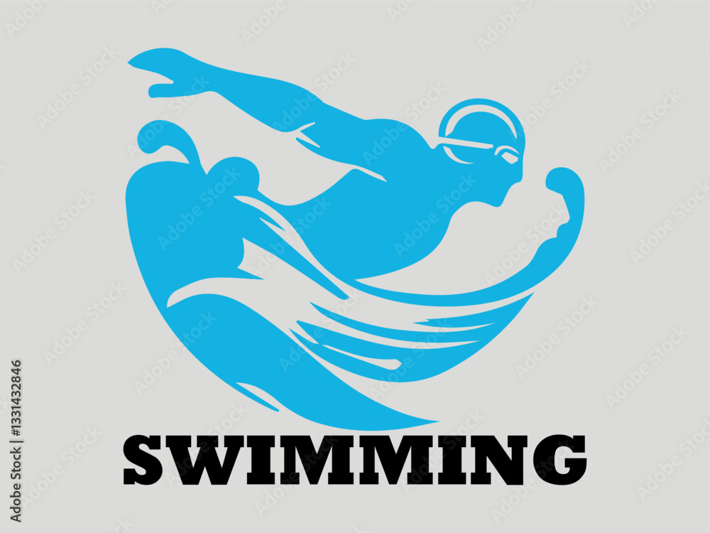 Simplified of swimmer with stylized water waves in minimalist design. Sport concept, swimming makes us enjoy this image is suitable for vector logo design Simplified of swimmer with stylized water waves in minimalist design. Sport concept, swimming makes us enjoy this image is suitable for vector logo design