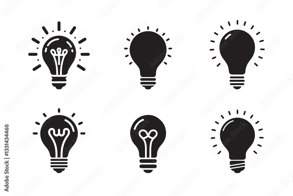 Light bulb black silhouette bundle isolated on white background, logo icon clip art Light bulb black silhouette bundle isolated on white background, logo icon clip art