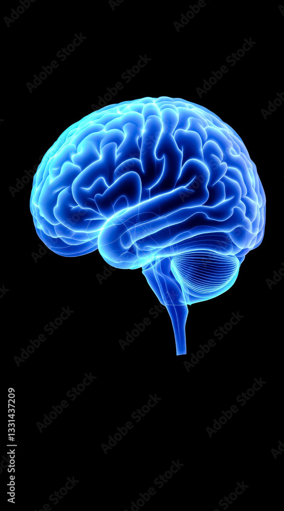 3d render of a translucent blue human brain on black background 3d render of a translucent blue human brain on black background