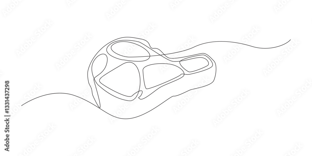 Continuous one line drawing of meat veal, pork, beef, veal steak grill bbq concept on a white background Continuous one line drawing of meat veal, pork, beef, veal steak grill bbq concept on a white background