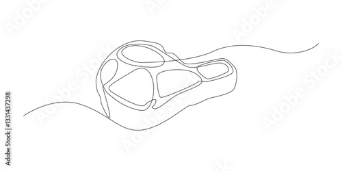 Continuous one line drawing of meat veal, pork, beef, veal steak grill bbq concept on a white background