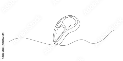 Continuous one line drawing of meat veal, pork, beef, veal steak grill bbq concept illustration