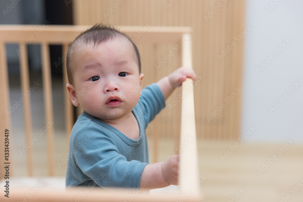 Happy baby learning to stand in crib Happy baby learning to stand in crib