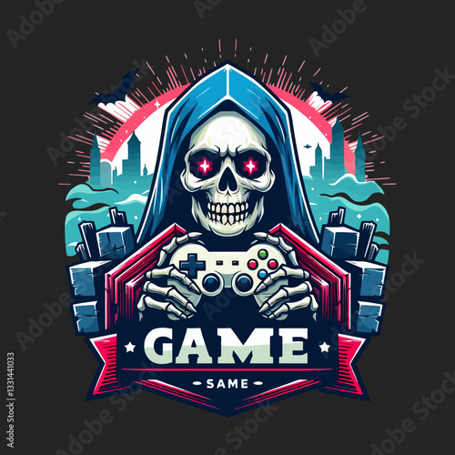 Logo vectoriel coloré d’un crâne pour e-gaming en style mascotte sur fond clipart transparent isolé en format vectoriel, parfait pour le branding et les communautés de gaming.