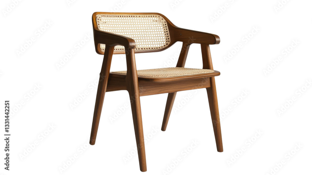 Stylish wooden chair with cane seat and backrest designed for modern interiors in a minimalistic setting