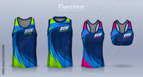 Sleeveless shirt sport design template, jersey mockup for Men's and Women's, Running singlet, basketball Tank top.