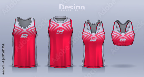 Sleeveless shirt sport design template, jersey mockup for Men's and Women's, Running singlet, basketball Tank top.