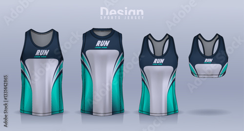 Sleeveless shirt sport design template, jersey mockup for Men's and Women's, Running singlet, basketball Tank top.