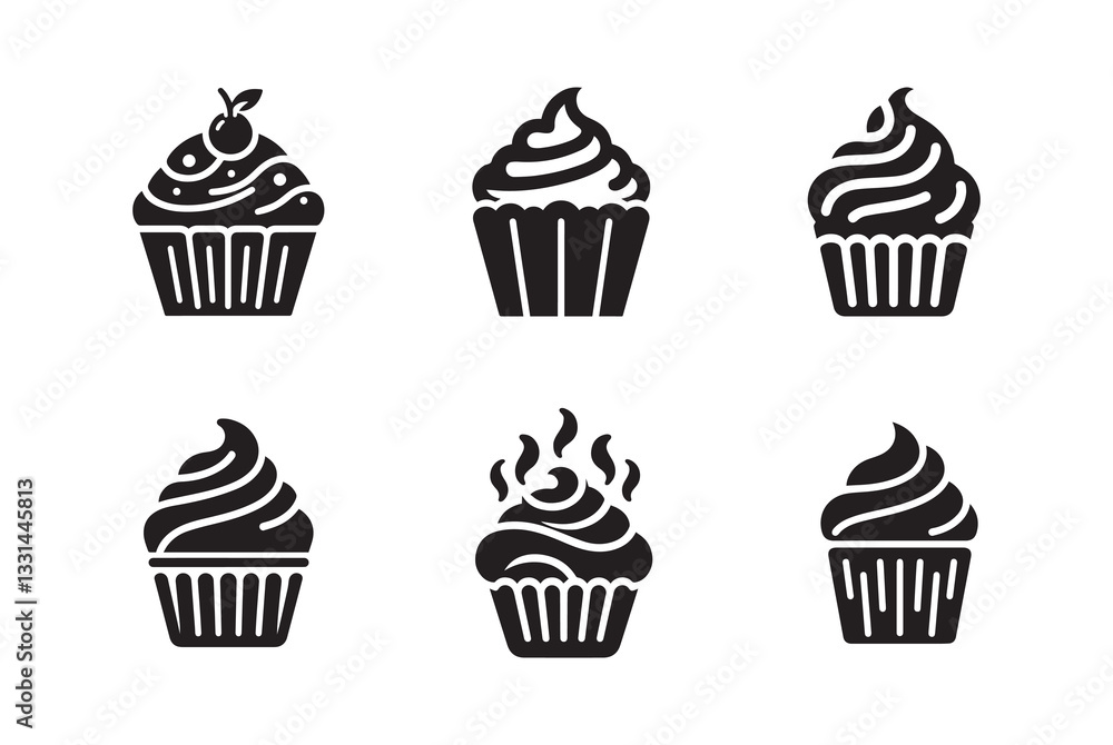 Cream cupcake silhouette bundle isolated on white background, logo icon clip art Cream cupcake silhouette bundle isolated on white background, logo icon clip art