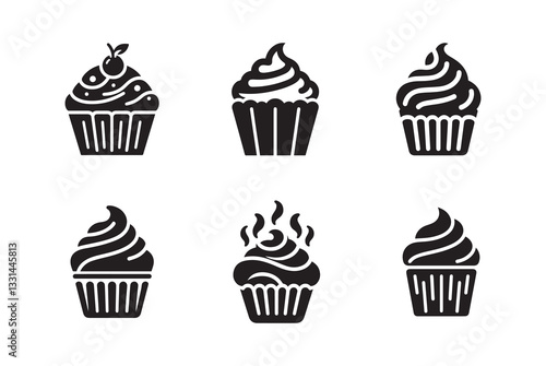 Cream cupcake silhouette bundle isolated on white background, logo icon clip art