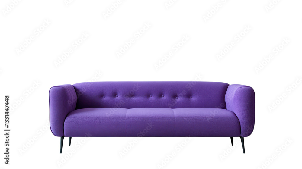 Fototapeta premium Modern purple sofa with button tufting and sleek design in a minimalist style for contemporary living spaces