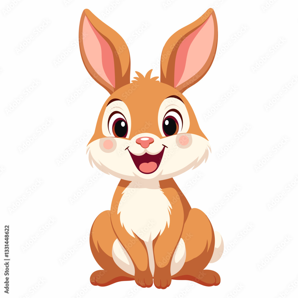Cheerful cartoon hare sitting on white background, playful spirit Cheerful cartoon hare sitting on white background, playful spirit
