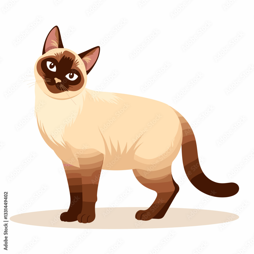Siamese cat standing with playful expression, cute illustration Siamese cat standing with playful expression, cute illustration