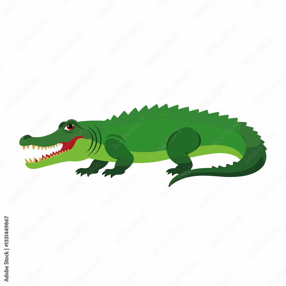 Stylized green crocodile illustration on white background, playful design Stylized green crocodile illustration on white background, playful design