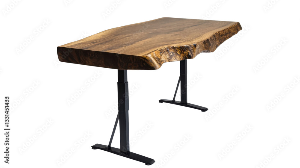 Stylish wooden table with natural edge and metal base perfect for modern dining spaces Stylish wooden table with natural edge and metal base perfect for modern dining spaces