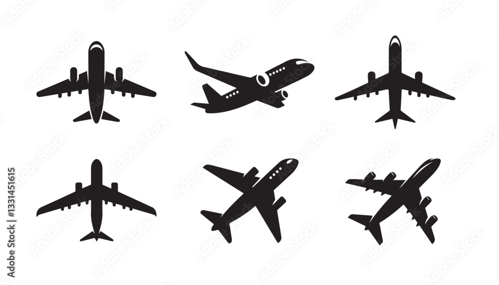 Aeroplane or plane silhouette bundle isolated on white background, logo icon clip art Aeroplane or plane silhouette bundle isolated on white background, logo icon clip art