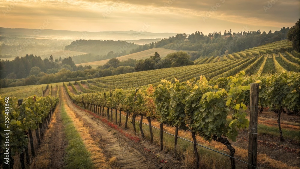Fototapeta premium Vineyard Landscape at Sunset