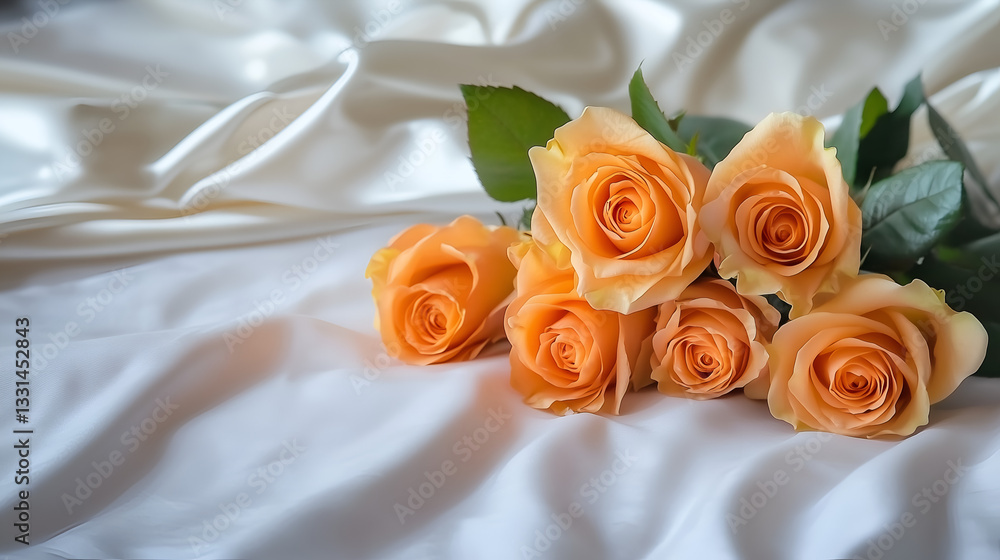 Obraz premium Close-up of Beautiful Roses with Satin Background