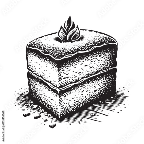 Elegant Russian tea cake illustration with sugared topping in minimalist design