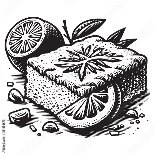 Elegant shortbread artwork with lemon zest, monochrome dessert illustration