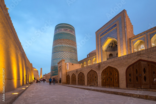 Kaltaminor is a memorial minaret, located on the front side of the Muhammad Amin Khan madrasa in Khiva photo