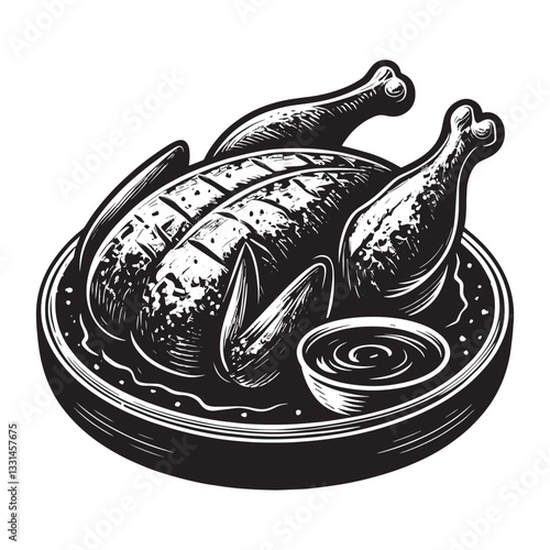 Exquisite Peking duck illustration with delicate hoisin sauce and clean linework