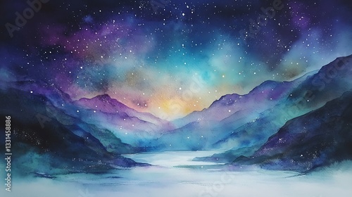 Starry night sky above mountains for background use