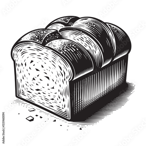 Monochrome engraving illustration of freshly baked loaf of brioche bread