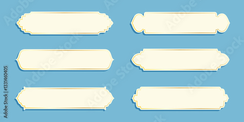 Long Arabic banners collection. White and golden frames Islamic style set