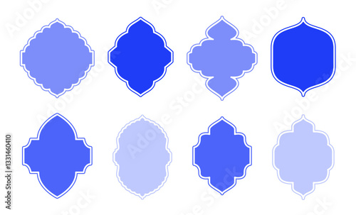 Set of beautiful Moroccan windows. Vector illustration of Arabic shapes. Blue Islamic Badges