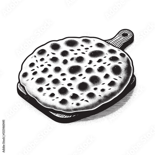 Monochrome food illustration of naan bread with a handle in minimalist style
