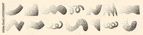 Y2k dotted doodle shapes set. Stipple primitive forms collection