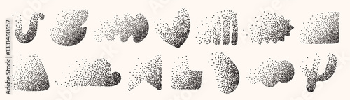 Y2k dotted doodle shapes set. Stipple primitive forms collection