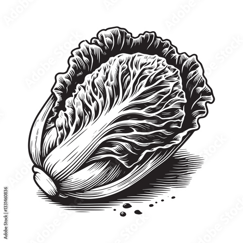 Monochrome Napa Cabbage Illustration in a Minimalist Aesthetic Style