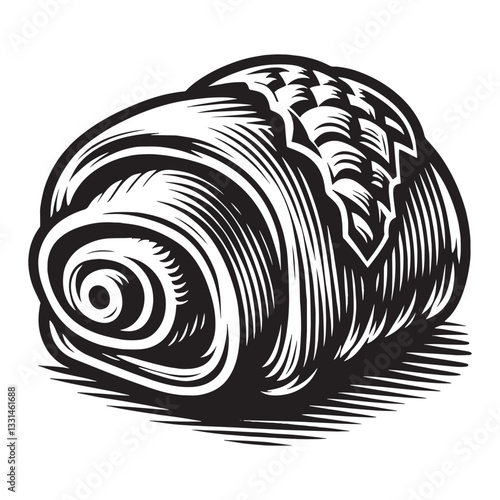 Monochrome Woodcut Illustration of Savory Pig in a Blanket Pastry Delight