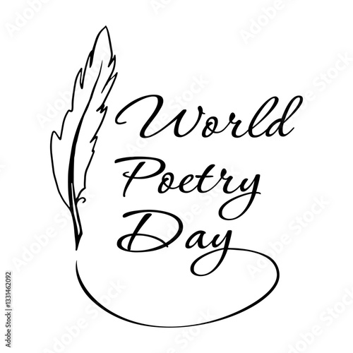 World Poetry Day. Holiday concept with quill. line art Template for background, banner, card, poste, social media, and literary events